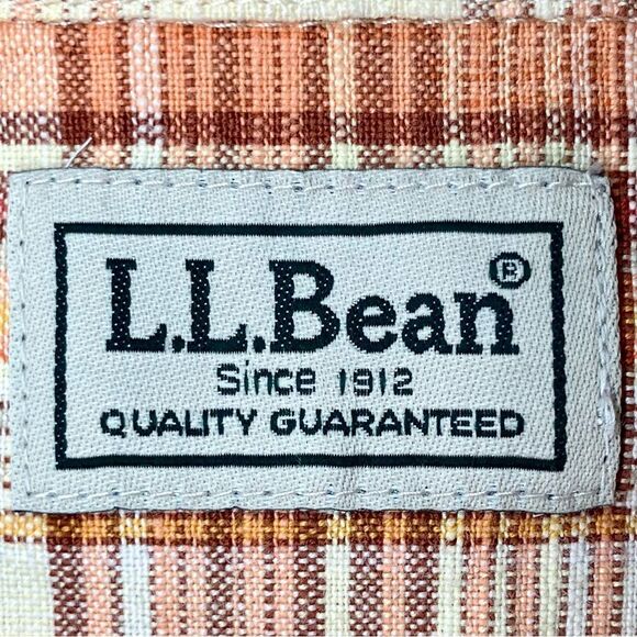 LL Bean Plaid Short Sleeve Button Down in Cream/Orange Men’s L - Picture 4 of 6